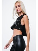 Asymetrický crop top s nápismi, čierny ZZ1119 - Internetový obchod - Butik